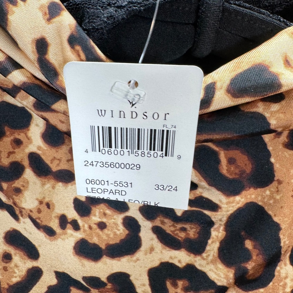 Windsor Leopard Print Cowl Neck Tank Top‎ Lace Trim Brown Black T7916-A  L - Picture 4 of 7